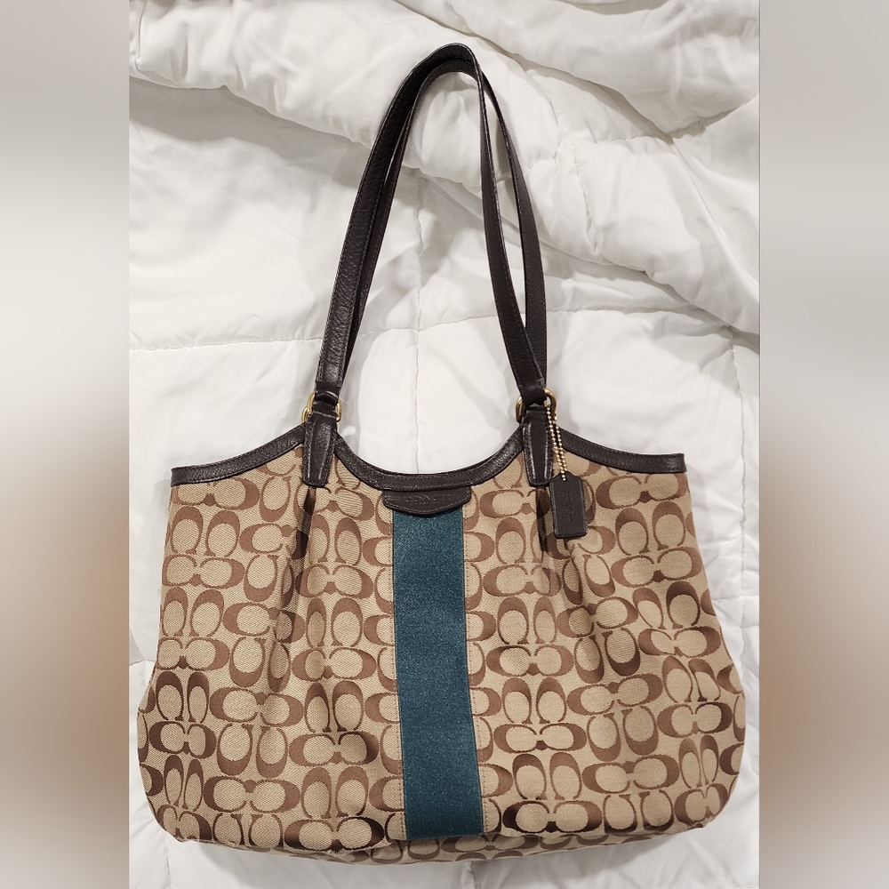 Coach Brown and Tan Signature Tote Bag